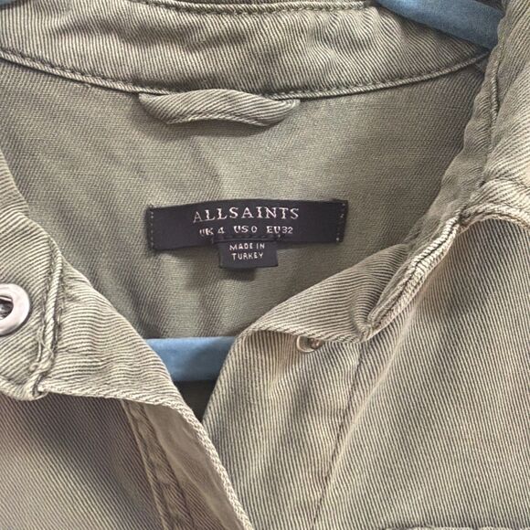 All Saints 0 Jess Long Sleeve Utility Cargo Shorts Jumpsuit Romper Khaki Green - Picture 2 of 5